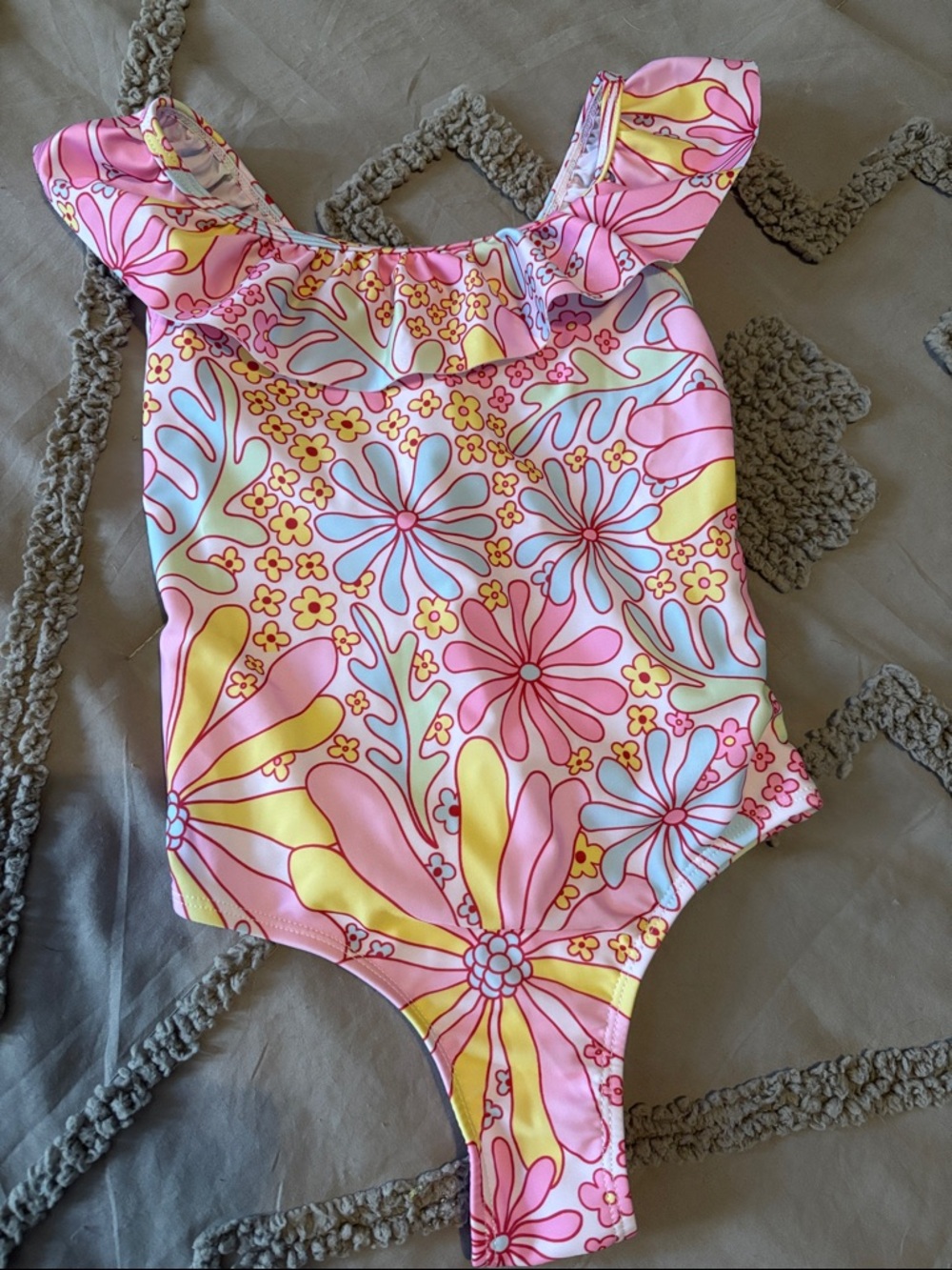 Girls Pink Floral Ruffle One-Piece Swimsuit